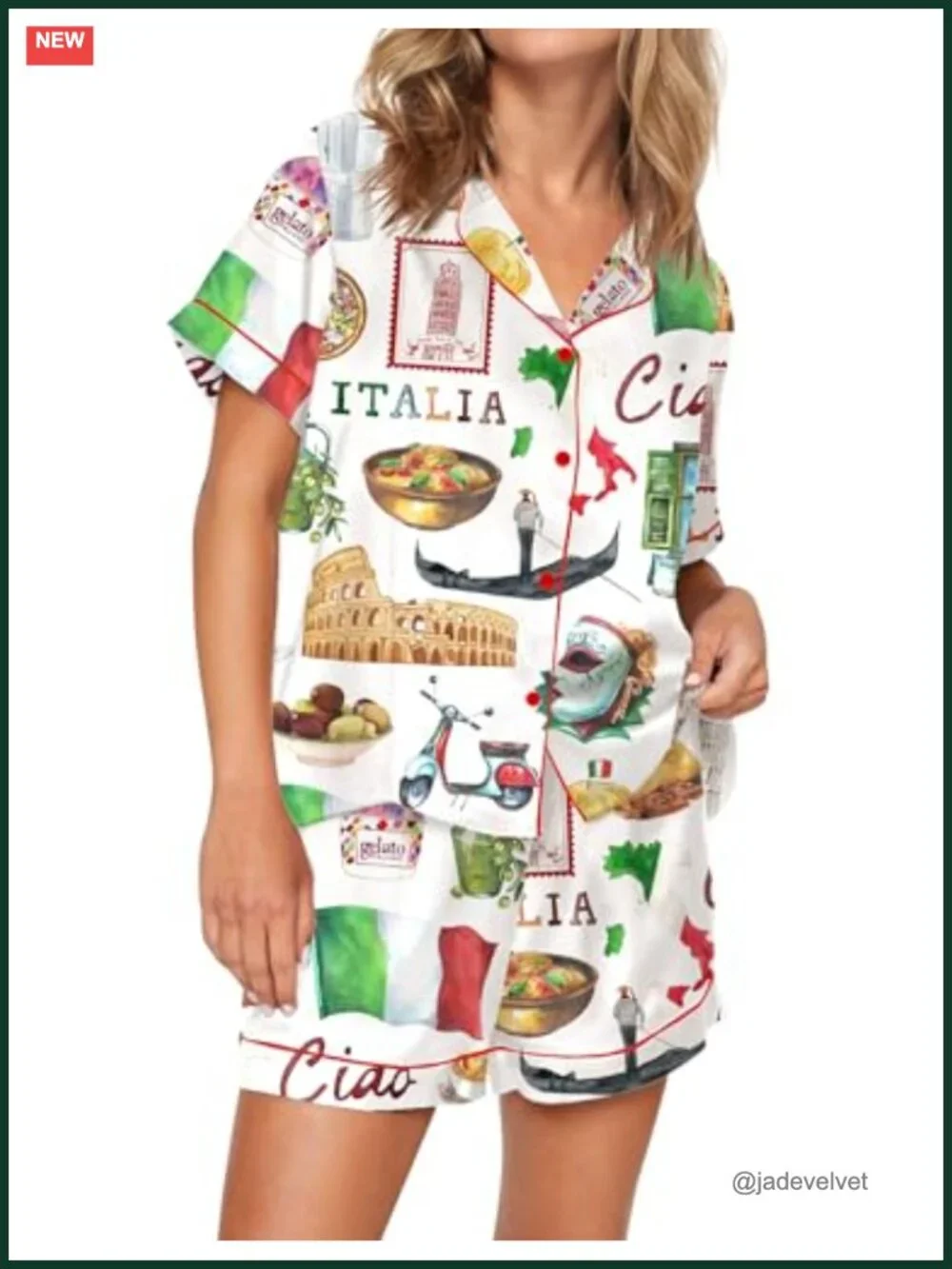 Satin Pajama Set Button Down Shirt & Shorts Summer Loungewear